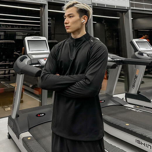 GUIJIAOER ice-breaking quick-drying clothing for men in spring and summer training track and field fitness clothing long-sleeved half-zip sports tops outdoor cycling clothing half-zip shaping tops - black 3XL (185-195 height, 170-200Jin Jin equals 0.5 kg)