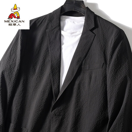 Scarecrow's daily single god clothes coolmax spring and summer thin men's breathable elastic casual and iron-free suit jacket upgraded black A829 L 175