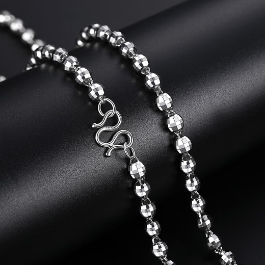 DR-FLVVS platinum necklace men's plain chain pt950 platinum silver-covered couple style laser beads do not fade as a gift to your girlfriend Car flower bead necklace about 6mm diameter 60cm long