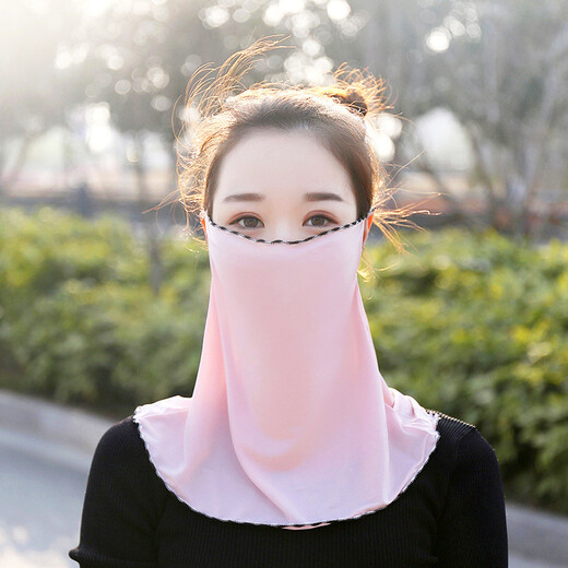 Shanda [two packages] ear-mounted sunscreen mask for women in summer ice silk scarf outdoor riding mask face protection breathable sunshade neck scarf veil washable neck protection neck cover for women [solid color bean green + light gray] [two packages]
