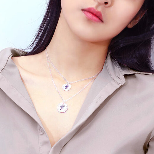 Heye Jewelry Queen's Pendant Tag Platinum Real Gold Pt950 Round Tag and Square Pendant for Women Platinum Women's Car Flower Platinum 950 Queen's Tag Round Tag 3.78g Width 16mmX Height 23mm including buckle