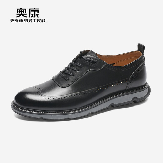 Aokang (Aokang) [Wanbu-Serie] Herrenschuhe neue Low-Top Casual Lederschuhe Herrenzehenschicht Cowide Trendy Spitzenschuhe 1221514099 Black 38