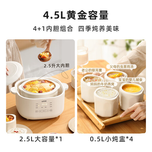 LOTOR Leda white electric stew pot multi-functional pot electric cooking pot soup pot household large-capacity water-proof stew pot baby food supplement electric steamer porridge pot D31 basic model