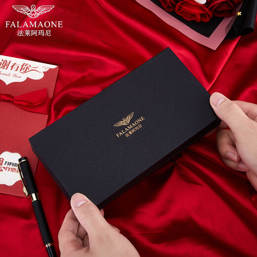 法莱阿玛尼（FALAMAONE）品牌男士钱包真皮长款皮夹牛皮钱夹卡包生日高端礼物送老公爸爸 专柜礼盒/QB202-3/长款 商务风