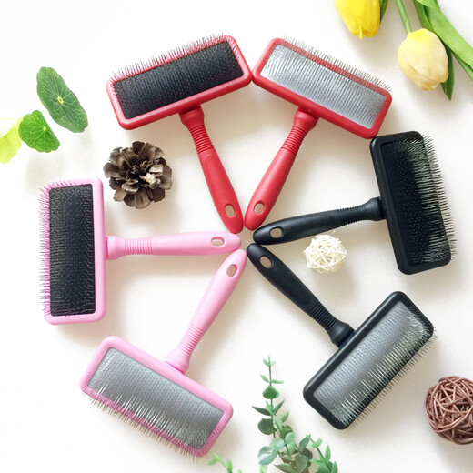 DELIGHT (DELIGHT) Maleficent pet needle comb cat and dog comb, hair-pulling comb, Teddy knotting comb, Bichon fluffy special comb Maleficent - (hard needle) - size M - pink