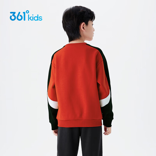361 Children's Clothing Children's Sweatshirt 25 Winter Boys' Medium and Large Children's Velvet Warm Windproof Pullover Sweatshirt Red 150