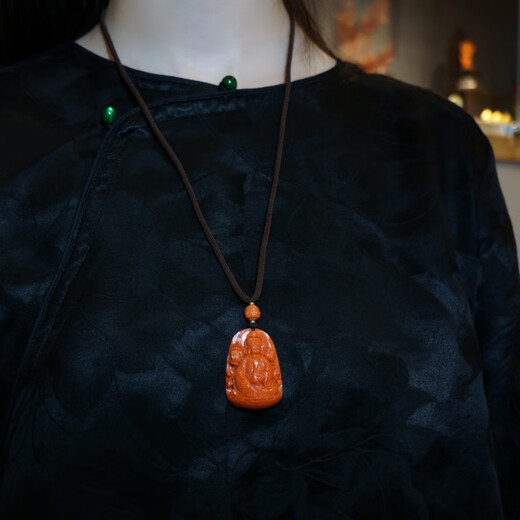 Classic natural Taiwan Momo deep sea organic gemstone coral hand-carved Guanyin pendant