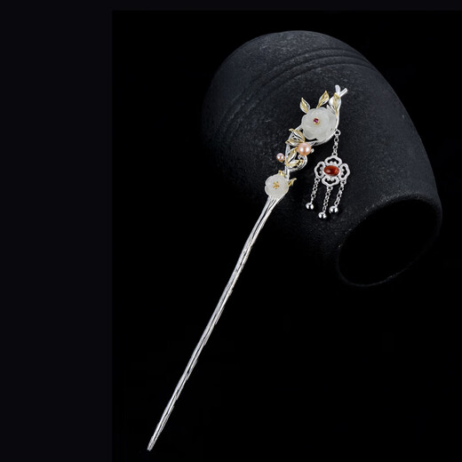 Zhou Dajin CHOW TAI KING Acacia Red Bean Hairpin Girls Silver Hairpin Headdress Ancient Style Hair Accessory Valentine's Day Gift for Girlfriend Birthday Gift Acacia Red Bean Hairpin