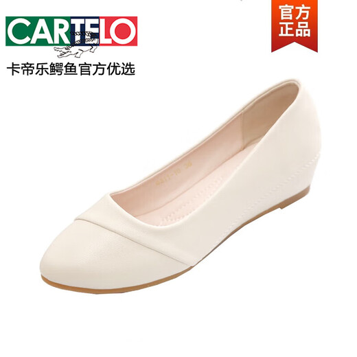 CARTELO crocodile wedge shoes for women 2025 new spring and autumn versatile work women's shoes summer style mother's shoes soft leather soft sole bean shoes apricot 34
