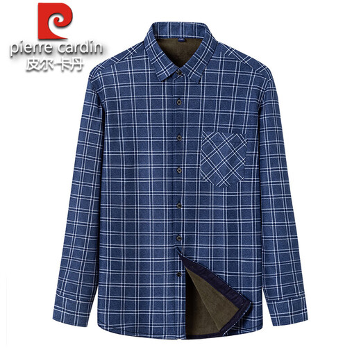 Pier Cardin winter warm pure cotton long-sleeved shirt men plus velvet thickened middle-aged daddy integrated velvet middle-aged plaid elderly shirt 9906 [plus warm shirt] Thickened 2XL wear 135-150Jin [Jin equals 0.5 kg]