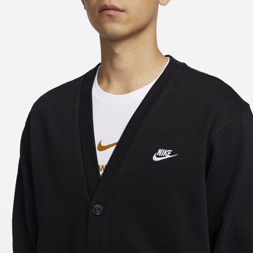 耐克（NIKE）外套男士2024春秋季新款针织开衫V领线衫休闲夹克上衣 FN3899-010黑色 S
