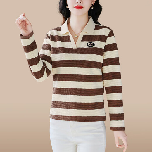 
Shengyu Spring Women's Long Sleeve Lapel T-shirt 2025 New Spring and Autumn Middle-aged Trendy Mom Loose Fashion Casual Base Top Olive Green 6636 XL (Suggested 106-115Jin [Jin equals 0.5 kg])