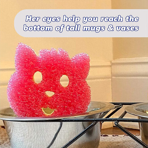 Likuai Smiley Classic Dad Magic Cleaning Wipe Kitchen Powerful Decontamination Wipe Sponge Dishwashing Wipe Imported from the United States Pink Kitten Double Sided