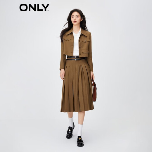 ONLY retro college style mid-length pleated skirt for women|123316003 F10 TIGER S EYE M 165/68AR
