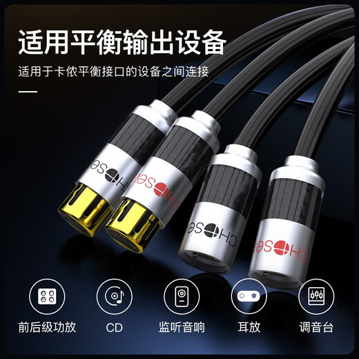 秋叶原（CHOSEAL） 发烧级单晶铜音频线 带神经线屏蔽层抗干扰HIFI音质家庭影音功放音响连接线 双卡侬公转双卡侬母单晶铜平衡线QS9902 1米