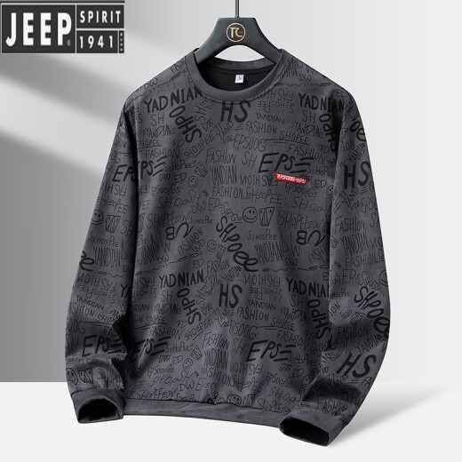 吉普（JEEP）男士卫衣2024春秋宽松潮牌迷彩圆领美式青年宽松上衣薄款长袖T恤 K16851军绿+K16850黑色 M