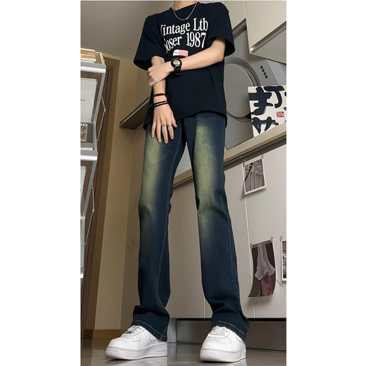 迪伽达美式新品高街微喇秋季男牛仔裤潮流休闲百搭直筒复古时尚长裤子男 HCFS-9904藏青色 2XL