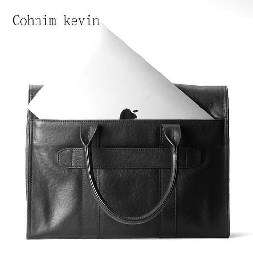 Cohnim kevin genuine leather briefcase luxury brand men's laptop document cross-body bag as a Valentine's Day gift for boyfriend and father, first-layer cowhide c01875 dark black, medium bag 14 inches