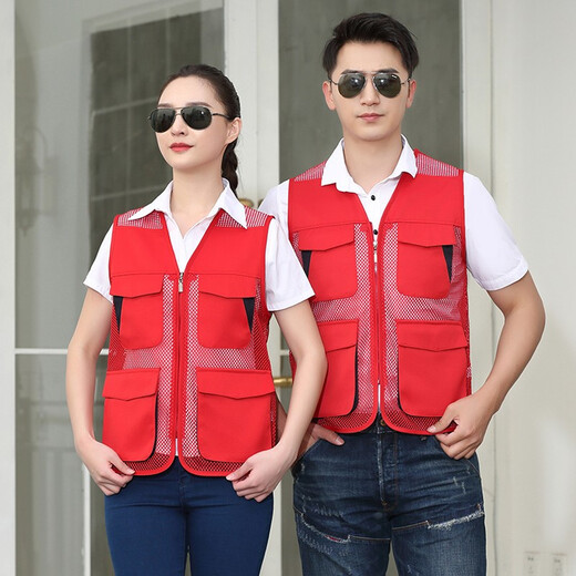 Qinqinjia summer vest work clothes multi-pocket breathable zipper labor protection vest outdoor reporter photography fishing vest men gray XL