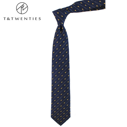 T&Twenties吉他.深蓝色真丝领带男8cm手打款金色乐器音乐波点口袋巾套装礼盒 【领带+口袋巾+领带夹】