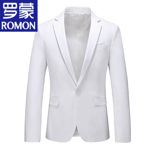 ROMON Men's White Large Size Business Formal Suit Korean Style Slim Color Red Suit Groom Wedding Dress White 2XL