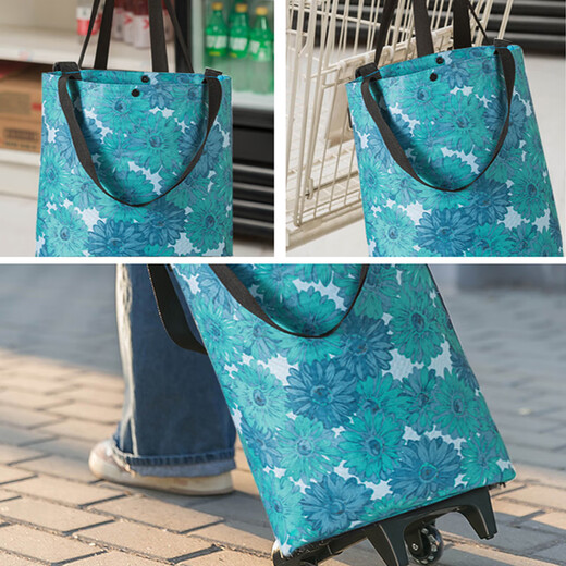 Shengni Shangpin grocery shopping cart folding shopping cart household artifact portable lightweight trolley Peacock Blue