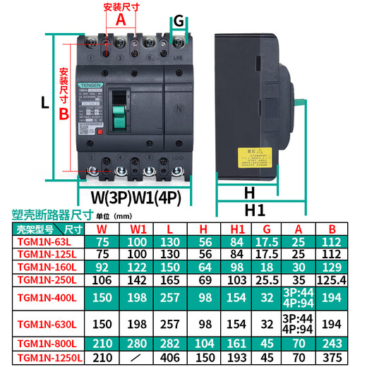 天正电气（TENGEN）天正 塑壳断路器3P 4P空气开关63A100A160A200 10A 3P