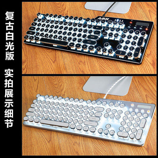 AJAZZ AK35i Steampunk Mechanical Keyboard Home Desktop Laptop Wired Gaming Keyboard Retro Punk Competition Keyboard AK35I Black Red Axis (White Light Version) Electroplated Retro Model Wired 108 Keys