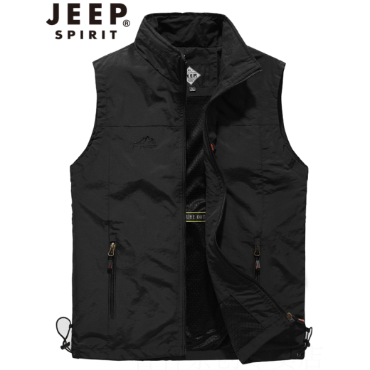 Jeep JEEP vest men's spring and autumn new solid color vest jacket men's travel photography casual vest waistcoat 3001 black XL