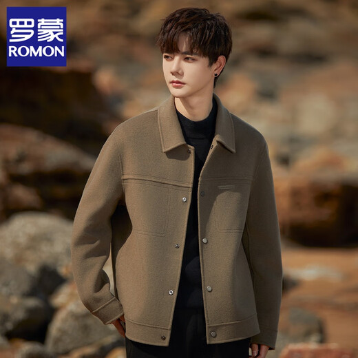 ROMON double-sided woolen woolen coat jacket men's short Korean style autumn and winter new men's high-end casual windbreaker jacket black XL