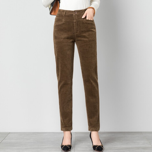 Ubers autumn and winter elastic corduroy harem pants for women with small feet pants carrot pants loose casual and velvet warm velvet pants for women brown (single layer) 9901 34 (waist circumference 2 feet 7)