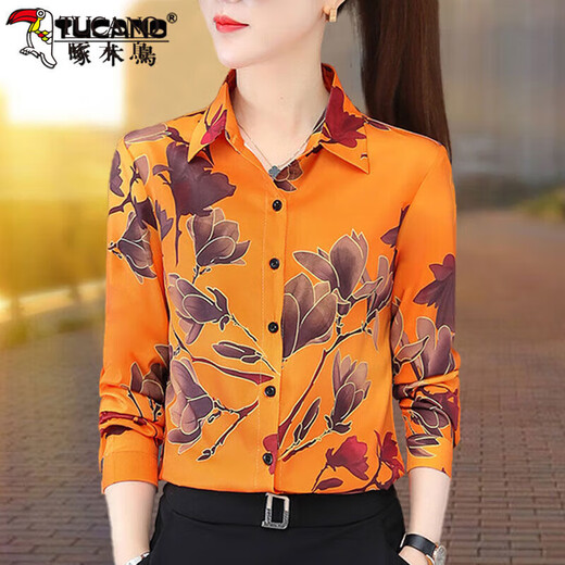 Woodpecker () Shirt Women's Shirt Femmes 2022 Prived Mariffon Automne à manches longues Nouveau style Floral Floral 3519_Red S_Suggest 80-95Jin [Jin est égal à 0,5 kg]