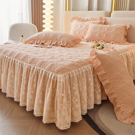 Anjiren Class A baby velvet bed skirt single piece thickened warm quilted plus velvet winter flannel double layer European lace bedspread Princess Jade 1.8m bed 180*200cm bed skirt single piece