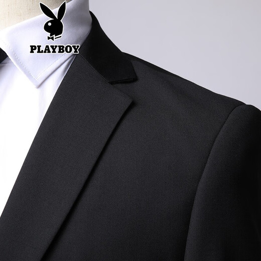 花花公子商务西服套装男西装男式西服正装工作职业装男装结婚新郎伴郎礼服 藏青两扣西服+西裤+衬衫+大礼包 XL