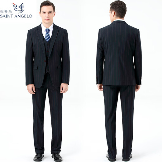 Announcement Bird Suit Suit Men's Winter Groom Wedding Dress Formal Business Casual Thick Wool Jacket Gray Stripe One Button Three-piece Set XXS 190/100A