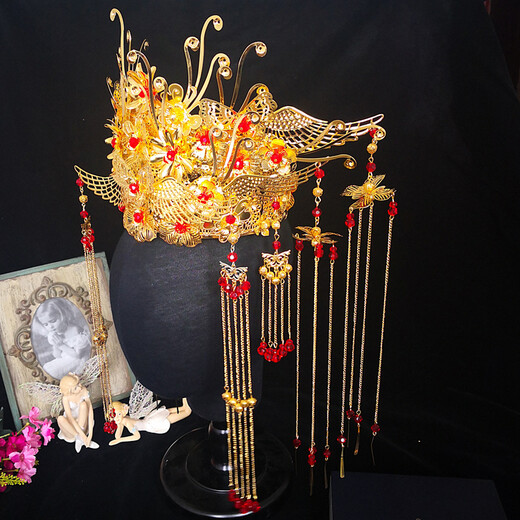 Meng Junchen bridal jewelry phoenix crown tiara costume set wedding jewelry tiara hair crown crown accessories phoenix crown + earring clip