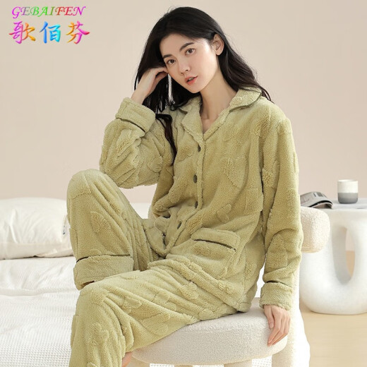 Gebaifen winter coral velvet pajamas for women autumn long-sleeved lapel warm thickened velvet casual home wear sports suit 66948 velvet light pink M (80-100Jin [Jin equals 0.5 kg])