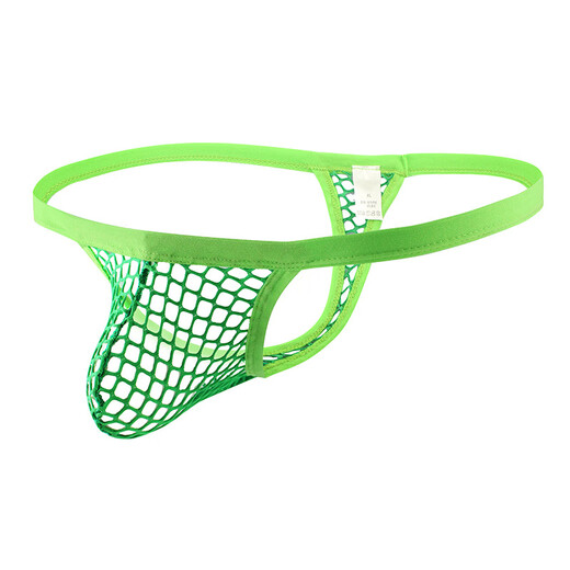 CLEVER-MENMODE men's sexy temptation U convex hollow mesh thong large mesh underwear fishnet thong 1 piece green XL (83-87CM)