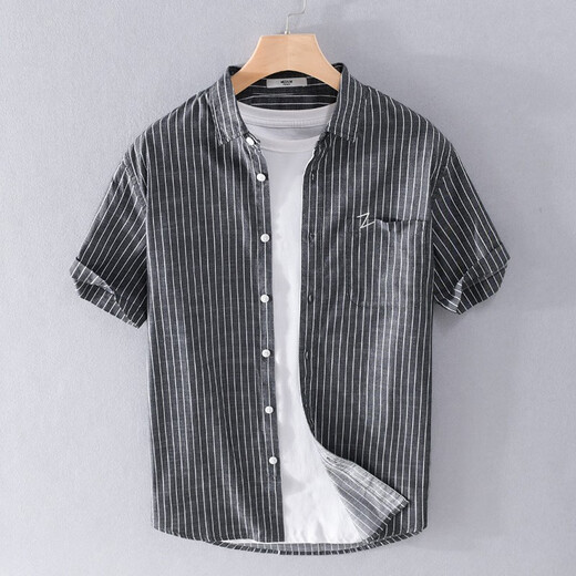 Gosejue Sommer lässiger kurzärmeligte Hemd Herrenlose Hemd Neue Männer literarische Hemd-Basis-Hemd 9740 White XL