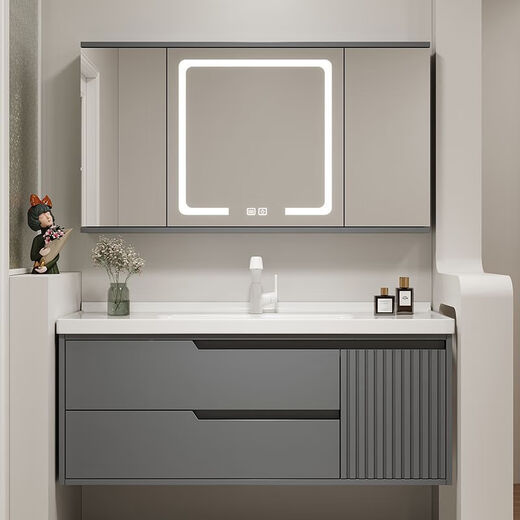 Kaixinuo Oak Hidden Feng Shui Mirror Bathroom Cabinet Integrated Ceramic Basin Cream Style Hand Washing Face Washstand Basin Cabinet Combination 80cm Hidden Feng Shui Mirror Cabinet + Installation