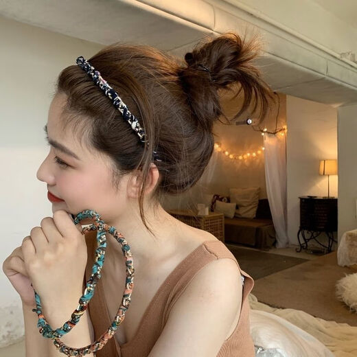 Qijitu headband 2024 new Korean style high-end fabric rhinestone headband fine pressure hairpin hairpin hairpin hidden pink