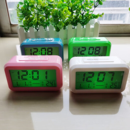 报时器 老人大字可按超大声盲人语音报时闹表床头充电闹钟夜光 9906黑色-电池款