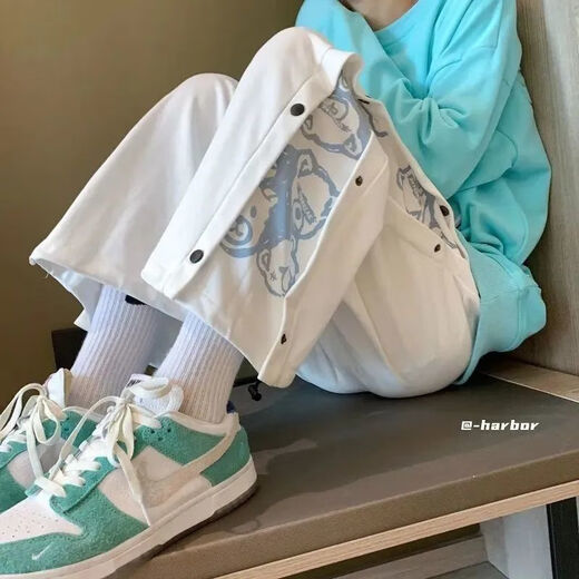 Ejot Breastted Casual Hosen Herren Sport mit Breithöfen mit breiten Beinen losen gerade und vielseitige Casual High Street 2025 Neue Style-Hosen K66-White_ [] 2xl