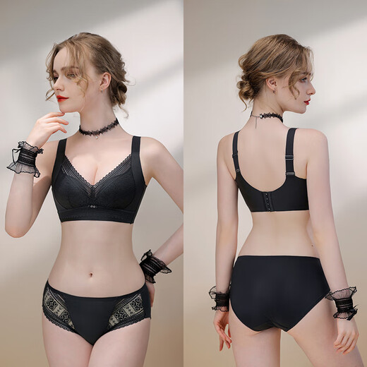 Modal's new lace thin, breathable and sexy wire-free bra, push-up and comfortable, big breasts appear small and adjustable for women, Peacock Blue 95B