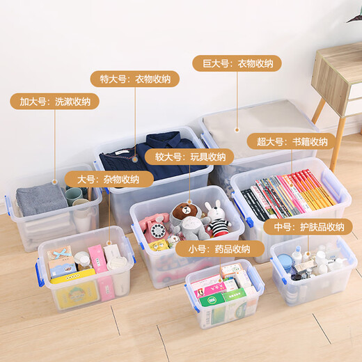Thickened transparent storage box plastic size car household finishing box clothes toy multi-function storage box transparent [new upgraded model] Medium size: length 34 width 23 height 19 cm
