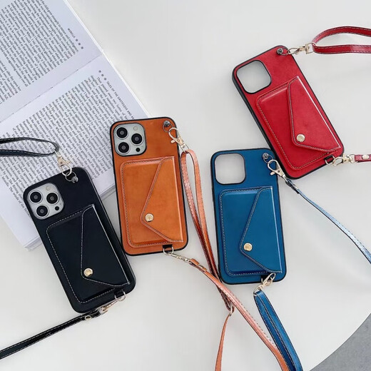 Aplicable a iPhone13 Case de teléfono móvil de billetera de monedas iPhone13 Case de cuerda Crossbody Corta Crossbody Corta de cuero iPhone7/8