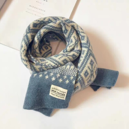 Quetong boys and girls scarf autumn and winter thick baby versatile Korean style trendy children's warm scarf children's boys colorful blue