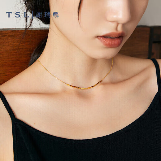 Xie Ruilin (TSL) gold necklace, foot gold 5G simple clavicle chain, women's gift gift XK683, about 3.35g