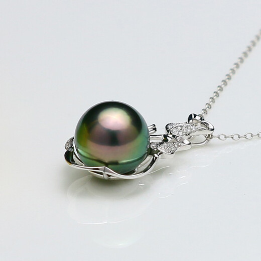 Mu Qin Zhenyu Tulip 18K gold set with diamonds 11.8mm malachite green Tahitian black pearl pendant with identification certificate