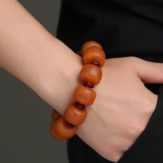 MUSI exquisite Russian gold twisted honey old beeswax bracelet, raw stone amber red skin chicken oil yellow barrel bead men's bracelet, old beeswax barrel bead bracelet